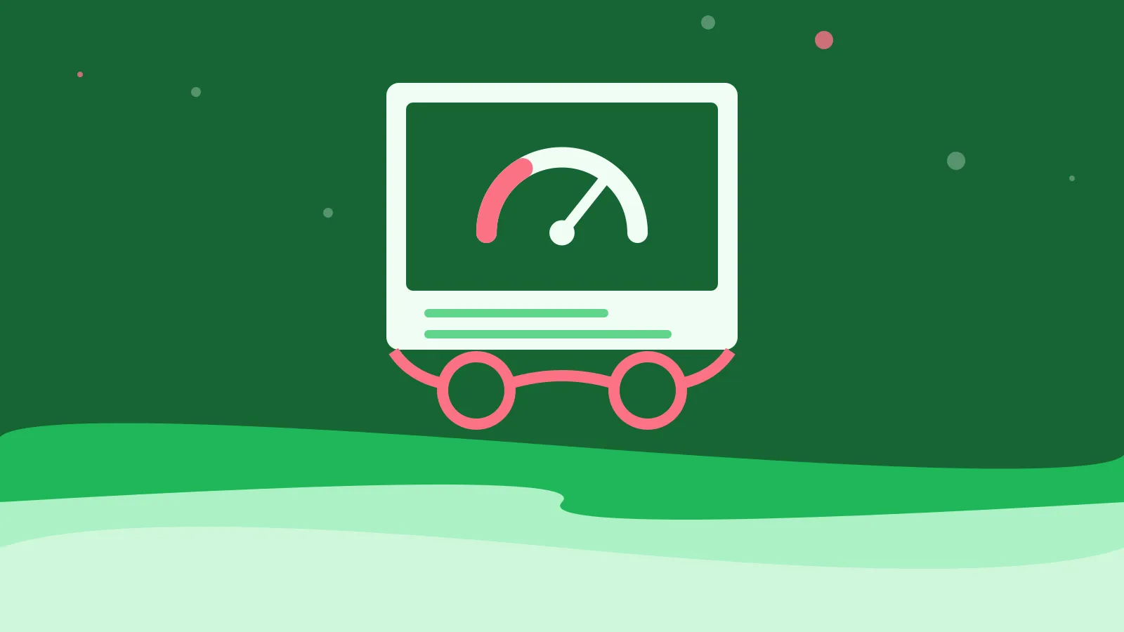 Illustration of a gauge with a needle, resting behind reading glasses, on green waves