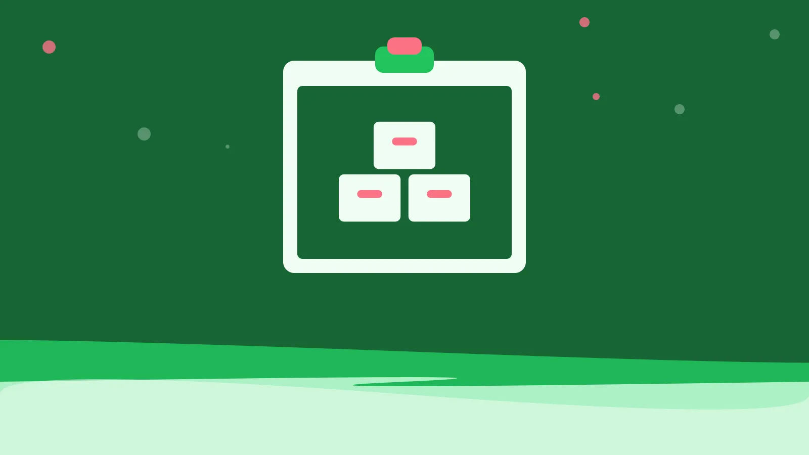 Illustration of three labelled storage boxes on a clipboard, on green waves